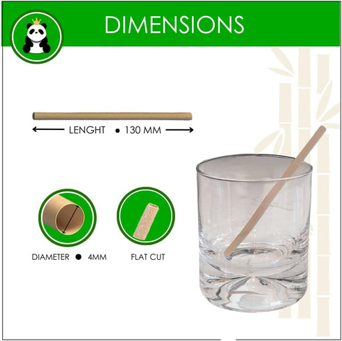 PandaBoard Compostable Bamboo Cocktail Straws, 4mm Unwrapped, 500 Count Bag