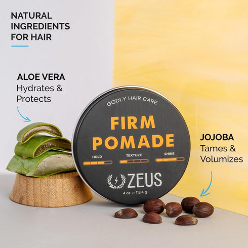 ZEUS Water-Based Pomade, Natural Shine All Day Hold, MADE IN USA, 4 oz