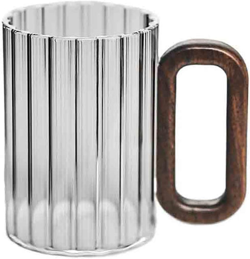 gY3pO5uK Drinking Glasses Glass Mugs with Wooden Handle, 11OZ Clear Borosilicate Drinking for