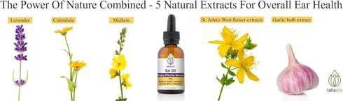 Teliaoils Natural Ear Drops, Essential Oil with Garlic and Mullein for Earwax Removal, 1 oz