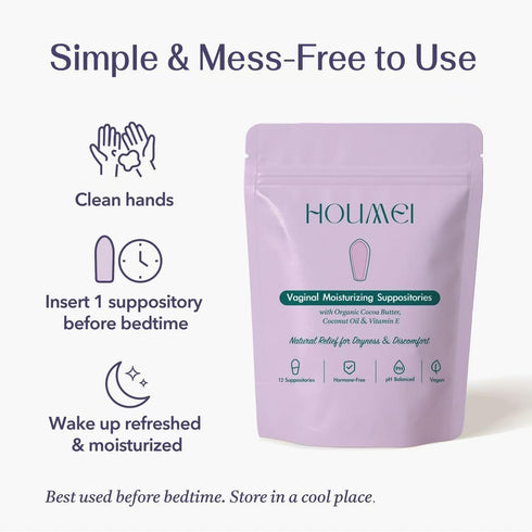 HOUMEI 12 Counts Vaginal Suppositories with Vitamin E and Hyaluronic Acid, Organic Feminine Moisturizer for Dryness