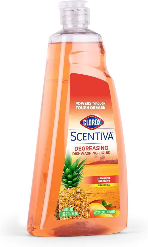 Clorox Scentiva Dish Soap, Hawaiian Sunshine, 26 Ounces, Great Smelling Liquid Cuts Through Tough Grease Fast