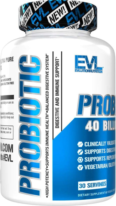 Evlution Nutrition Probiotic, 60 Veggie Capsules, 40 Billion CFUs per Serving, Easy to Swallow Supplement