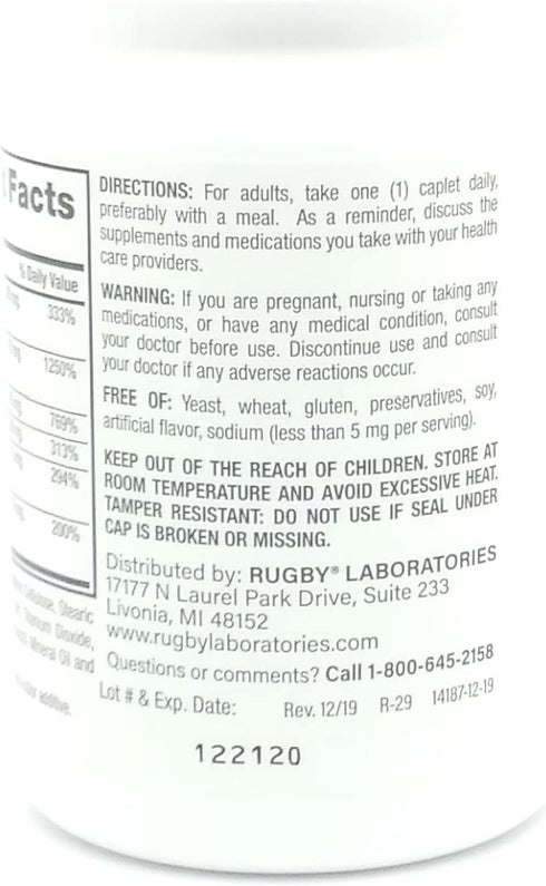 Rugby Vitamin B Complex Supplement with Vitamin C - 130 Caplets for Daily Nutritional Support.