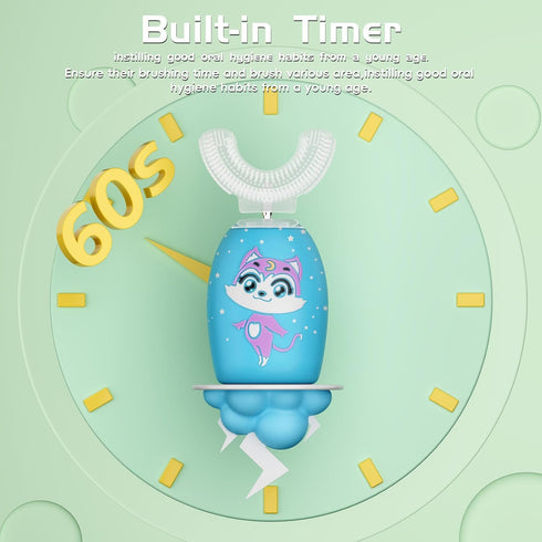 Rumengling 4 2-12 Kids Toothbrush Electric, U Shaped Ultrasonic Automatic Toothbrush with Brush Heads, Two Cleaning