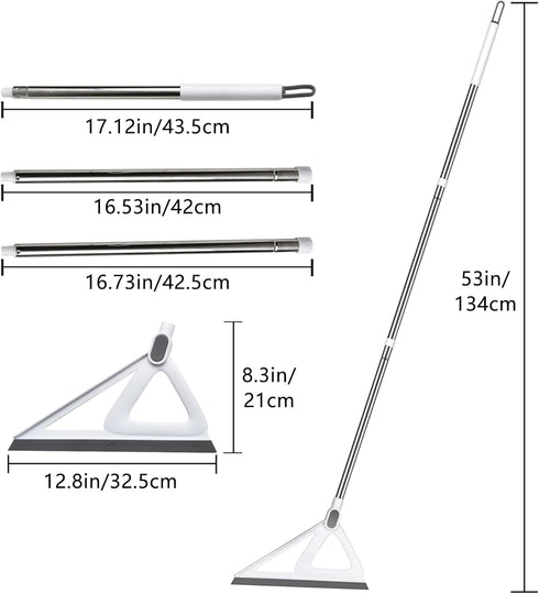 Multifunction Magic Broom, Rubber Squeegee Broom with 53" Long Handle, Silicone Floor Scraping Broom for Floor Bathroom Foam Kitchen Shower Tile Marble Pet Hair Fur Glass Water Window Cleaning, Grey