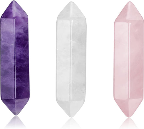 CrystalTears Healing Crystal Stones Set - Hexagonal Natural Amethyst, Rose Quartz, Clear Quartz Reiki Healing Crystals