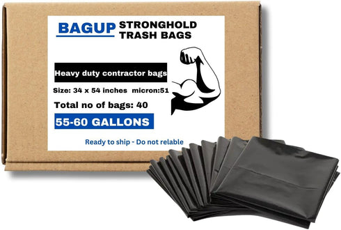 BAG UP Solutions Stronghold Trash Bags - Heavy Duty Contractor Bags Made From Recycled Plastic - 55-60 Gallons (150