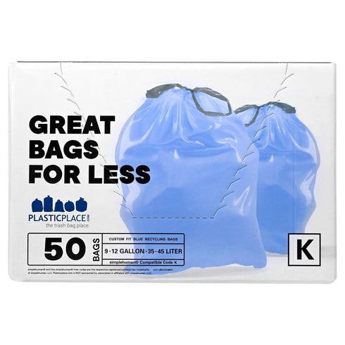 Plasticplace Custom Fit Trash Bags, Compatible with simplehuman Code K, 10 Gallon / 38 Liters, 50 Count