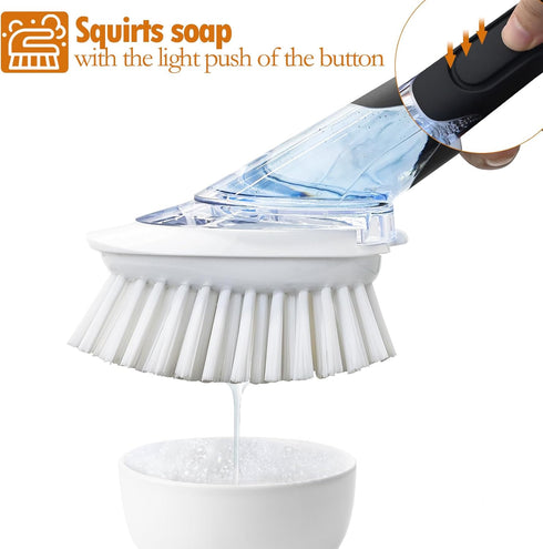 Set 2 Soap Dispensing Replacement Dish Brush Storage with PCS Brush Refills & Holder - RIMAY Dispenser Scrub Cleaning