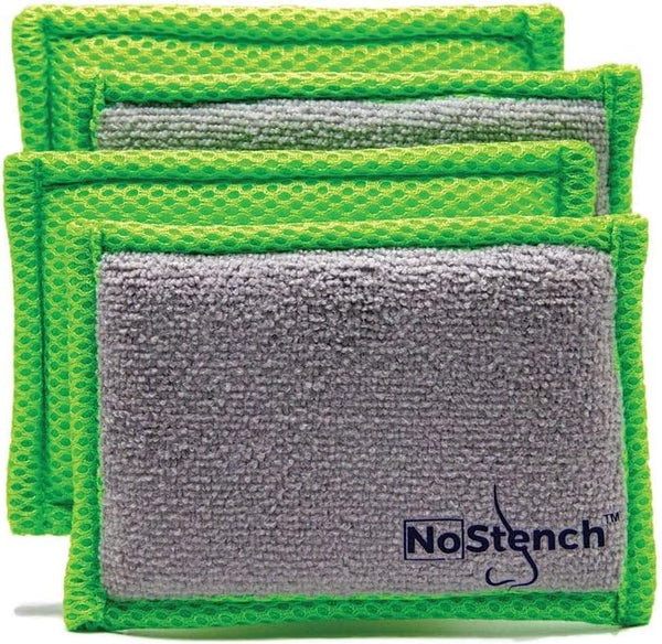Reusable Sponges for Dishes, 4 Pack Odor Resistant Non-Scratch Microfiber Mesh and Terry Cloth Dishwashing Sponges for