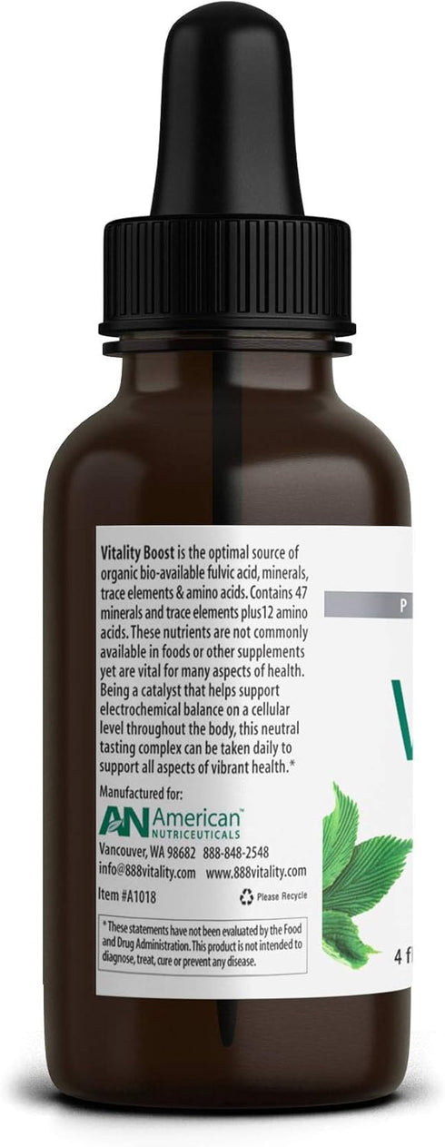 Vitality Boost Fulvic Acid Supplement - Liquid Mineral Drops for Water, Rich in Amino Acids, Improves Energy Function -