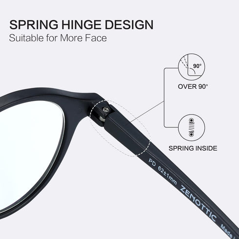 ZENOTTIC Blue Light Blocking Round Reading Glasses for Men and Women, Magnification 0.0 to 3.5
