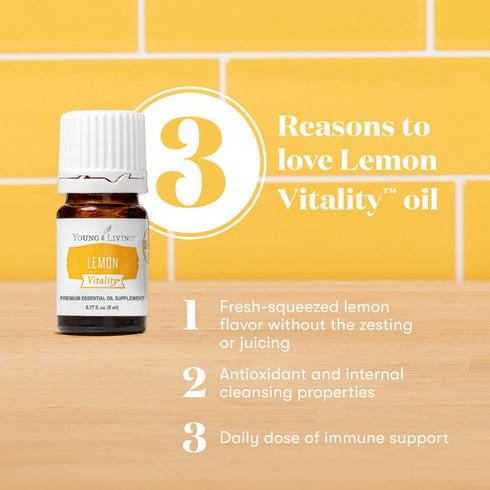 Young Living Vitality Lemon Essential Oil 5ml - 100% Pure, Zesty and Refreshing Citrus Flavor for Culinary Delights - Zest Up Your Dishes and Beverages - Brighten Your Recipes with Freshness