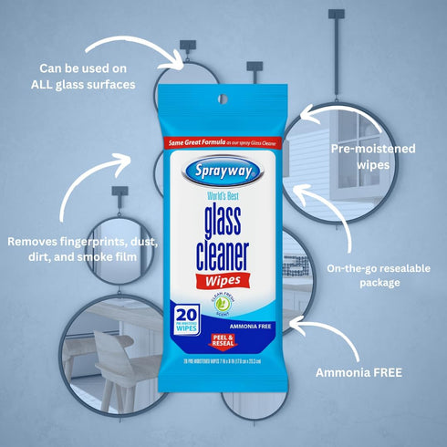 SW199R Ammonia-Free 20 Count Sprayway Glass Cleaner Wipes, Fresh Scent