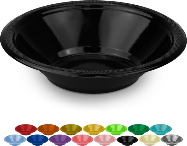 DecorRack 24 Small Plastic Bowls - 7 Inch Disposable Popcorn, Soup, and Salad Bowls, 12 oz Black