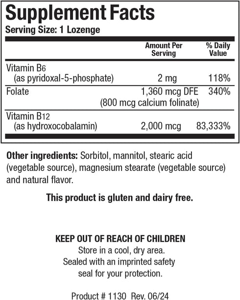 Biotics Research B12 Lozenges, Vitamin B6 and B12 2000 Lozenges with Folate 60 Lozenges