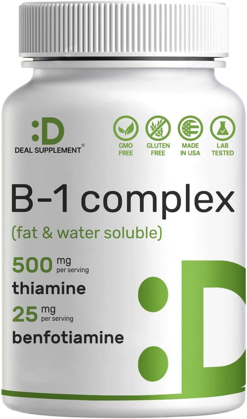 Vitamin B1 500mg with Benfotiamine, 240 Capsules, Fat & Water Soluble Thiamine