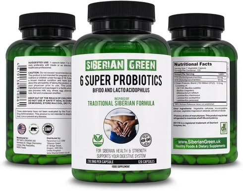 6 Super Probiotics 120 Capsules - Traditional Formula Rich with Bifido & Lacto Acidophilus to Soothe Digestion, Restore Normal Flora