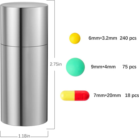 Small Metal Pill Holder Keychain, Waterproof Mini Stainless Steel Pill Case Organizer for Travel Purse Pocket