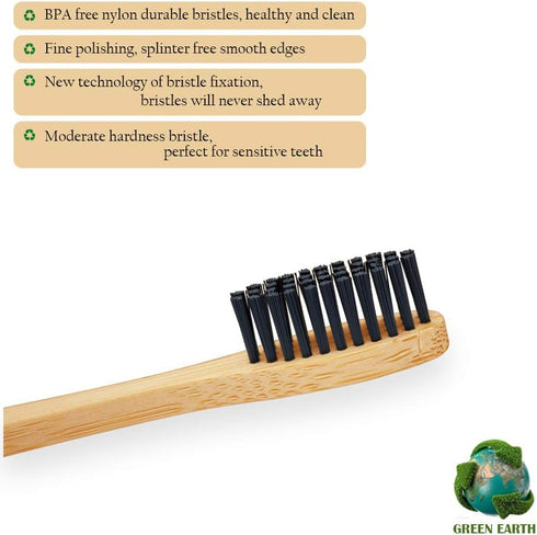 Virgin Forest Bamboo Toothbrush, Biodegradable Eco-Friendly Natural Wooden Toothbrushes, Vegan Organic Bamboo Charcoal,