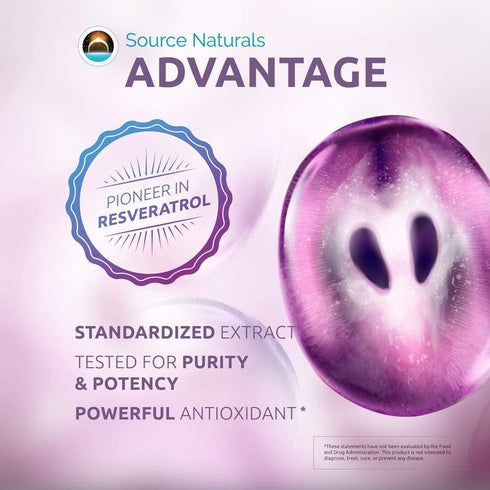 Source Naturals Resveratrol 100, 100 mg for Heart and Healthy Aging, 60 Vegetarian Capsules