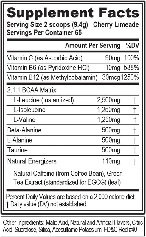 EVL BCAAs Amino Acids Powder, BCAA Energy Pre Workout Powder for Muscle Recovery, Cherry Limeade Flavor