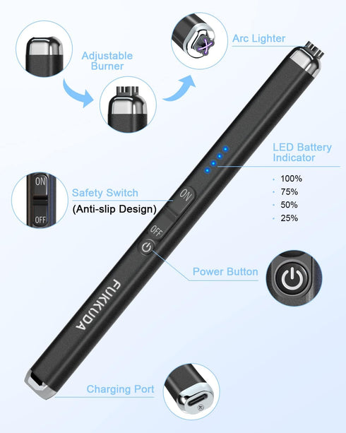 Upgraded Dual Arc Electric Candle Lighter, Rechargeable USB Plasma Arc Lighter for Candle, Obsidian Black