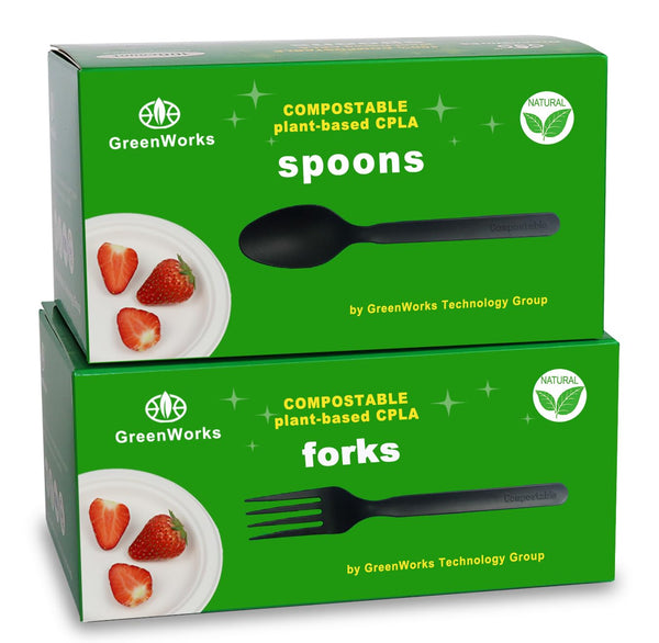 200 Count Heavy-duty Compostable Cutlery Set, 100 Forks and 100 Spoons, BPI Certified