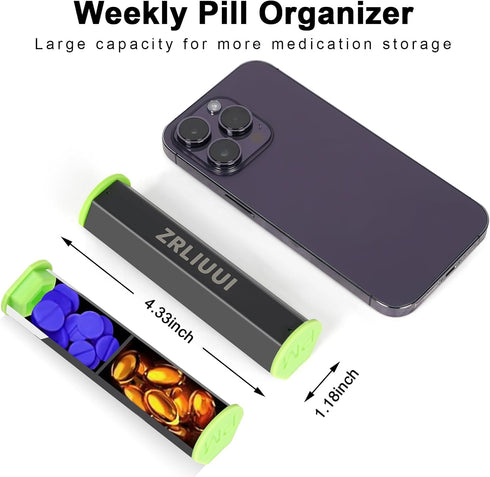 ZRLIUUI 2 Weekly Pill Organizer Times a Day,Small Pill Organizer, Am Pm Twice Daily Pill Case with Rotatable Handle
