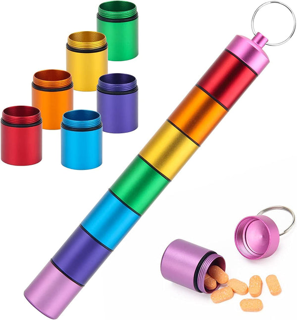 INKULTURE Portable Aluminum Alloy Medicine Organizer Box Tablets Container Case Keychain Stackable &