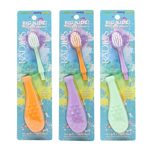 RADIUS Big Kidz Forever Brush with Replaceable Head Toothbrush for Children 6 Years and Up, BPA Free, Extra Soft