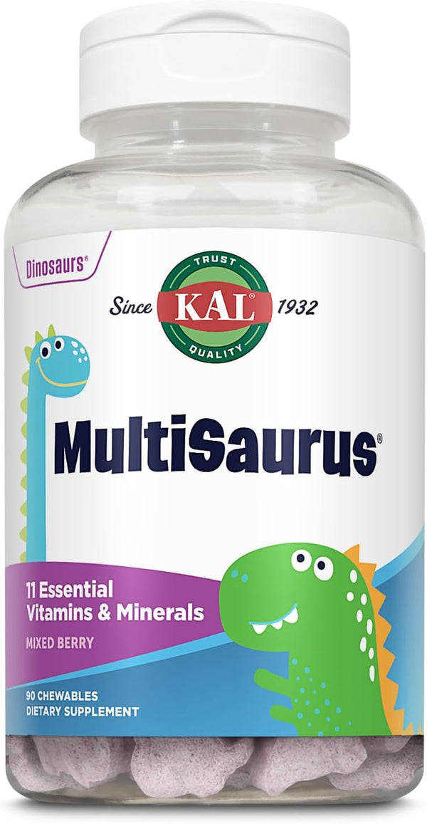 KAL MultiSaurus Kids Chewable Multivitamins, 90 Servings of 11 Essential Vitamins and Minerals in Mixed Berry Flavor,