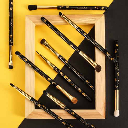 Docolor 10Pcs Skull Printed Eye Makeup Brushes Set - Blending, Concealer, Eyebrow, and Eye Liner Brushes