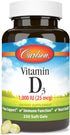 Carlson - Vitamin D3, 1000 IU (25 mcg), Bone Health, Muscle Health, Cholecalciferol, Vitamin D Supplements, 250 Softgels