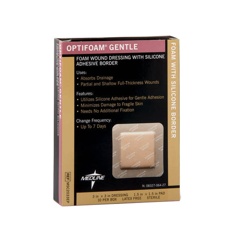 Medline Optifoam Gentle Border Adhesive Dressings, 3 x 3 (Pack of 10)
