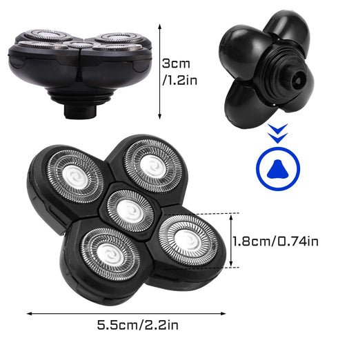 Shaver Blade Heads, 5 Heads Electric Razor Replacement Blade for Head and Face, Easy Install (Black)