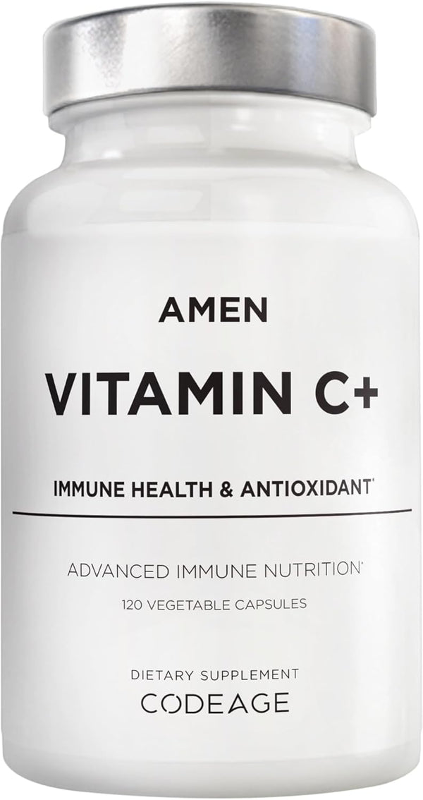 Amen Vitamin C+ Supplement with Zinc | 120 Capsules | Bioflavonoids, Quercetin, Rose HIPS, Elderberry – Vegan, Non-GMO