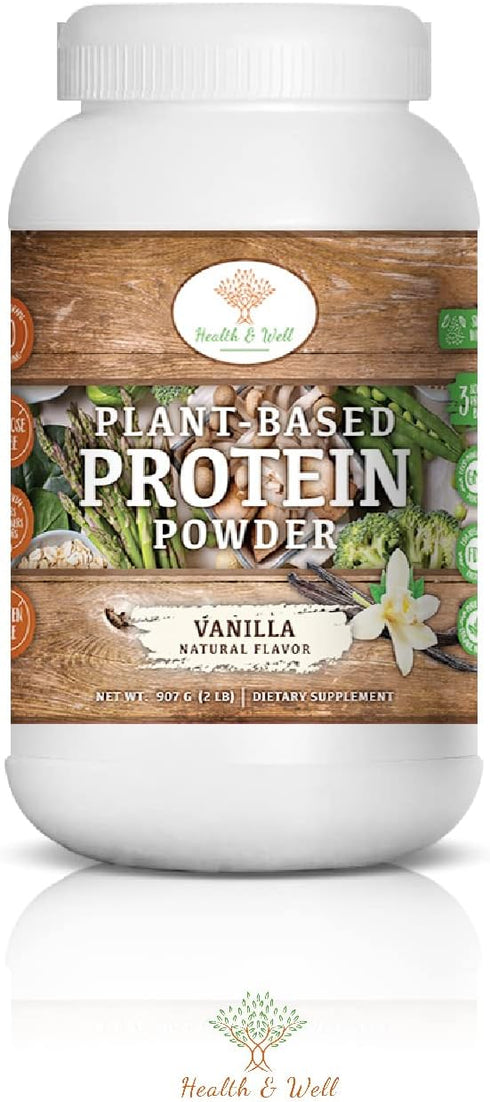 Health & Well Plant-Based Protein Powder, Vanilla, Three Vegan Proteins, Eight Super Fruits