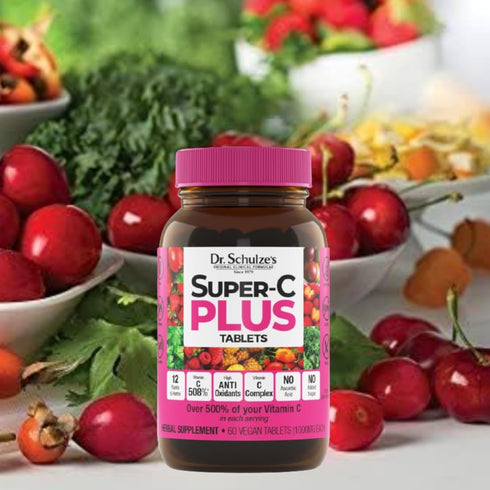 Dr. Schulze's Super-C Plus | Vitamin C Complex | Clinical Herbal Formula | 60 Chewable Tablets for Immunity Support
