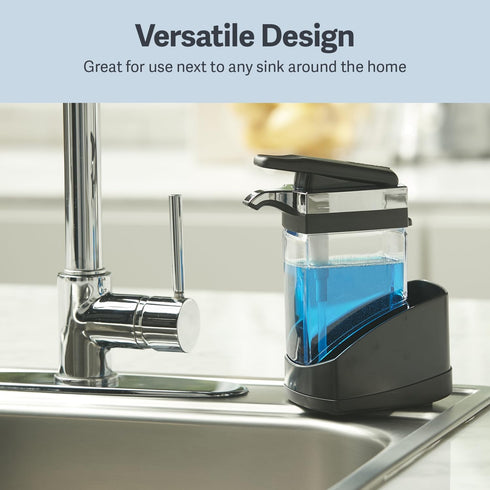 Casabella Sink Sider Solo Kitchen Soap Pump and Sponge Caddy - Black/Chrome 2-in-1 Design
