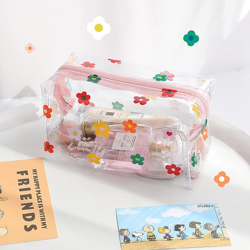 Clear Flower Makeup Bags, Transparent Floral Cosmetic Bag, Waterproof Toiletry Storage Pouch for Women