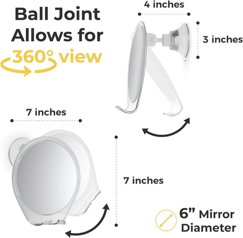 HONEYBULL Shower Mirror Fogless for Shaving, Suction Razor Holder, Small Bathroom Accessories (White)