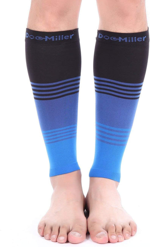 Doc Miller Compression Calf Sleeve - 20-30 mmHg Graduated Support, Knee High, Running, Shin Support, Striped Design, 1
