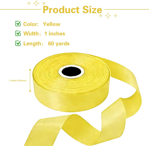 ZHIAXTON 1 Inch, 60 Yellow Ribbon Yards Single Face Yellow Satin Ribbon for Gift Wrapping, Sunflowers Floral Bouquets