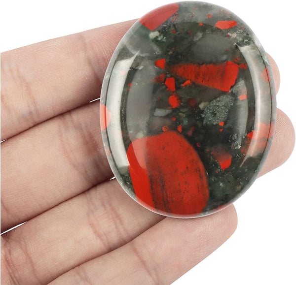 Africa Bloodstone Thumb Worry Stone by Artistone, Hand Carved Chakra Healing Crystal for Anxiety Relief, 2 inch