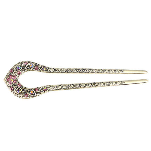 Lurrose Vintage U-Shaped Crystal Hair Forks, Chignon HairPin Hairstyle Accessory for Girls (Purple)