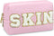 Preppy Patch Makeup Bag, PU Leather Portable Waterproof Cosmetic Bag for Daily Use (Pink)