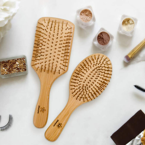 Zhuoyue Wooden Bamboo Hair Brush - Paddle Brush Set with Bamboo Bristle to Reduce Frizz & Massage Scalp (2 pcs)