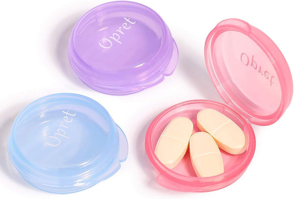 Opret Small Pill Box (3 Pcs), Cute Portable Pill Case for Travel, Medicine Storage Container, Rose, Blue, Purple